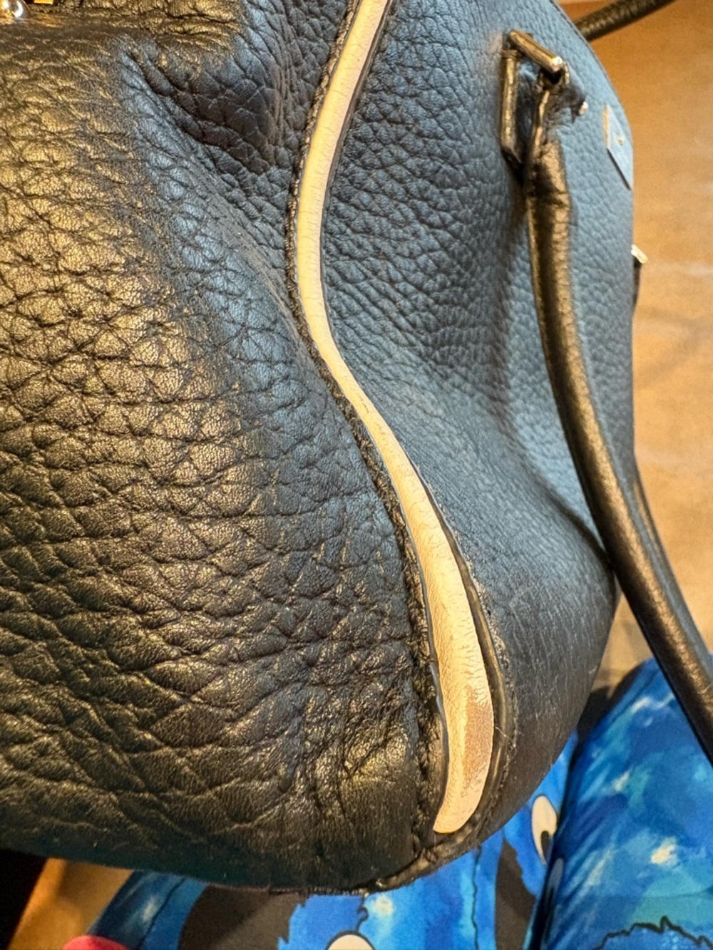 kate spade Black Pebbled Leather Shoulder Bag with White Trim - Picture 15 of 16